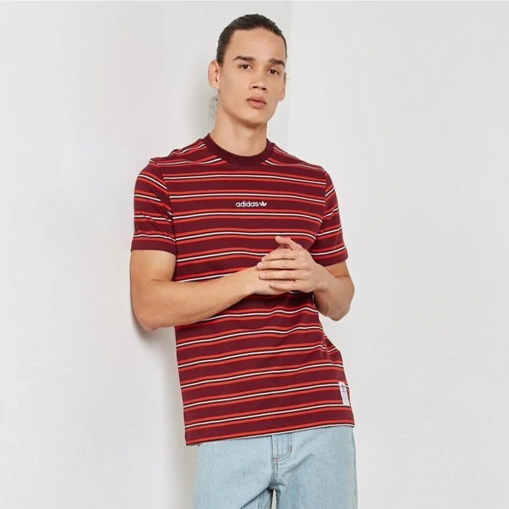 Adidas Originals Pete Striped Tee Men's Small Red Burgundy White Black